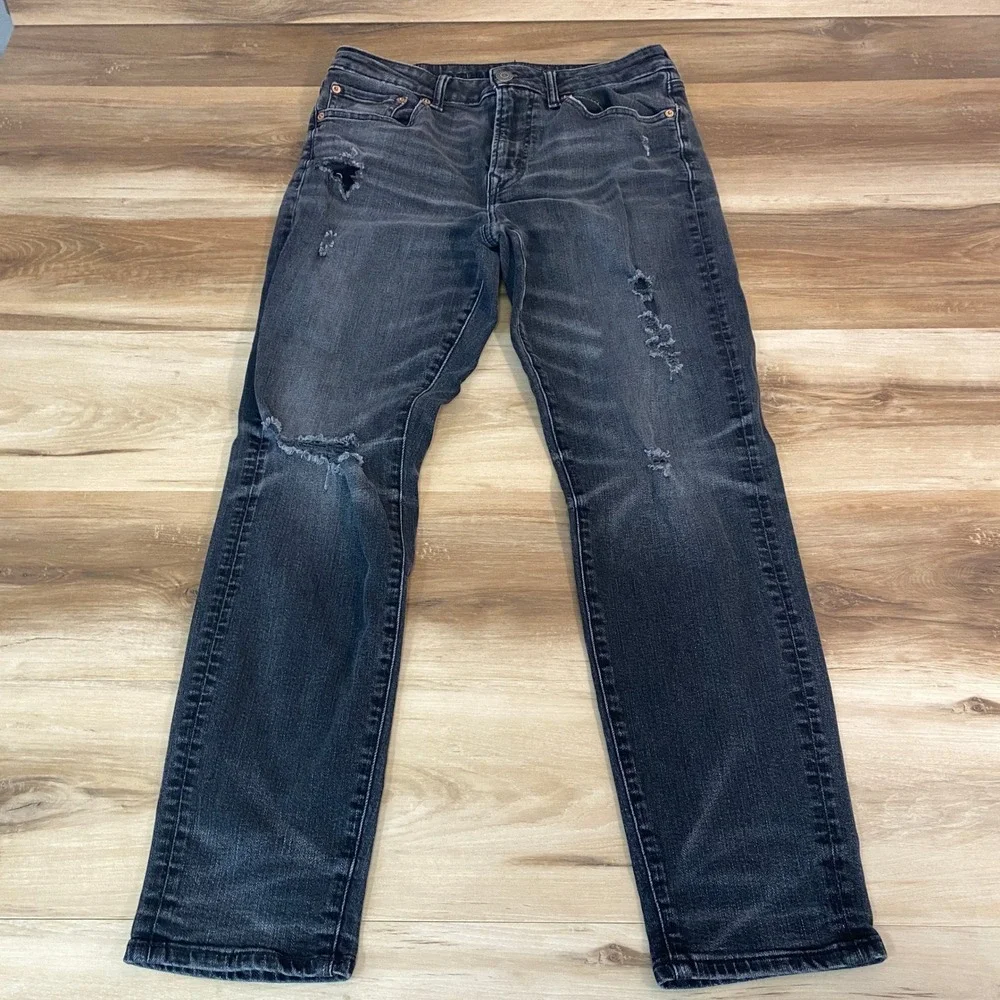 American Eagle Athletic Fit Airflex+ Distressed Black Jeans 30x30 Mens